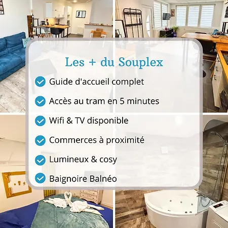Le Souplex - Baignoire Balneo & Cosy - Acces Tram Proche - Commerces A Proximite *